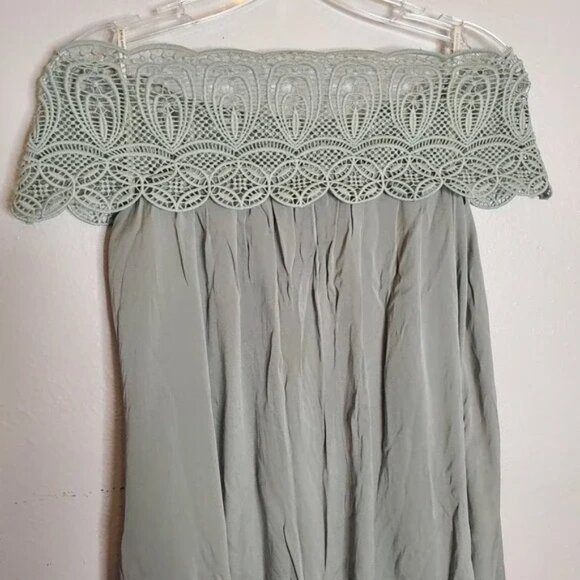 Self Portrait Bardot Lace Shouldered Maxi Dress Ice Grey Size 2 - Picture 10 of 12